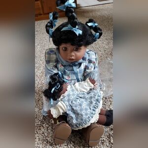 Black Porcelain Doll with her own "Just like me" Doll!  New Condition.